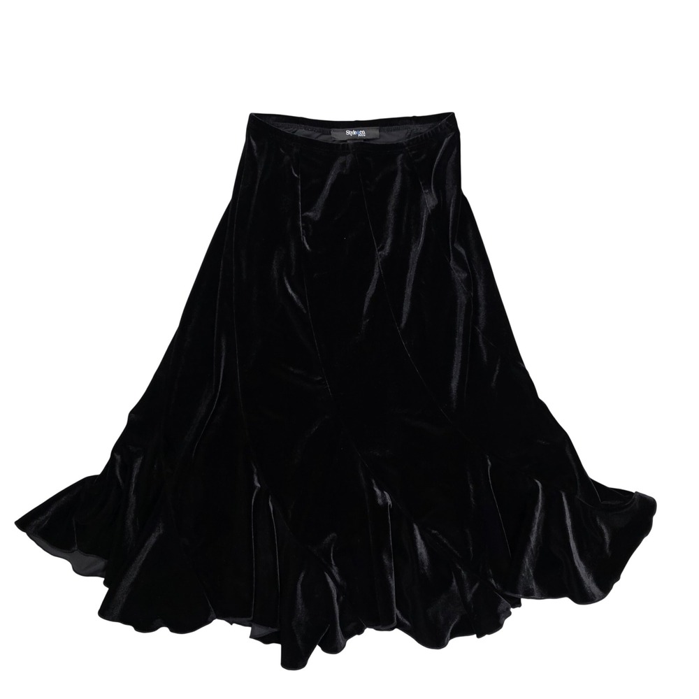 Style & Co Velvet Flared Ruffle Hem Skirt Womens Petite P GOOD Whimsigothic Emo